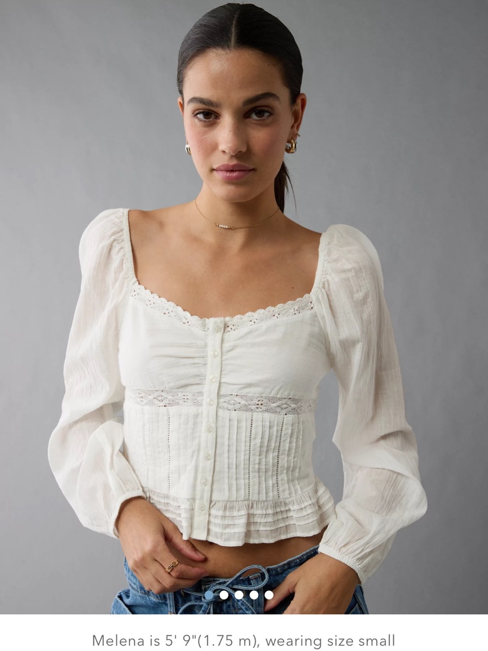 American Eagle Outfitters White Lace-Trim Square Neck Blouse